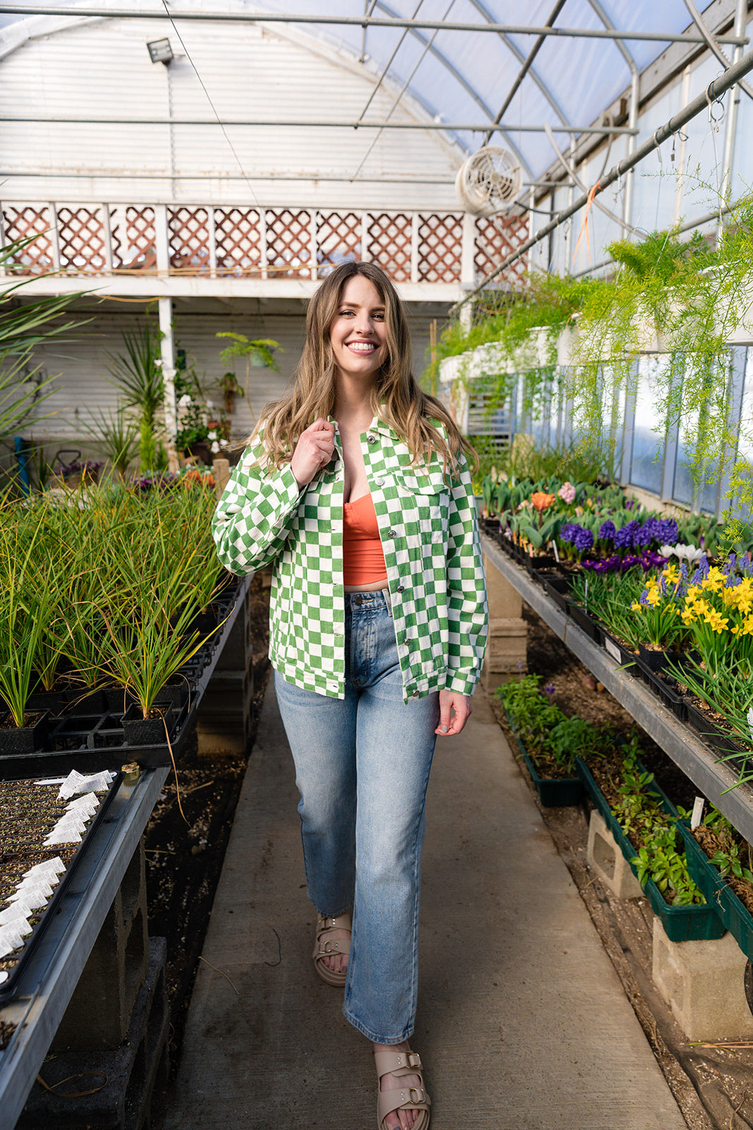 Carlys Green & White Checkered Jean Jacket