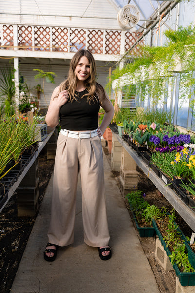 The Danica Checkered Wide Leg Pants, Taupe