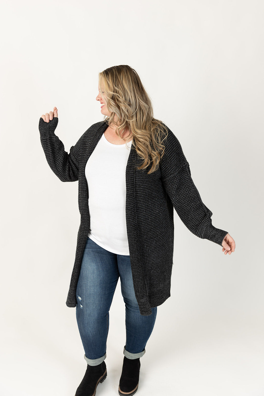 Nathalia Black Long Sleeve Cardigan Curvy