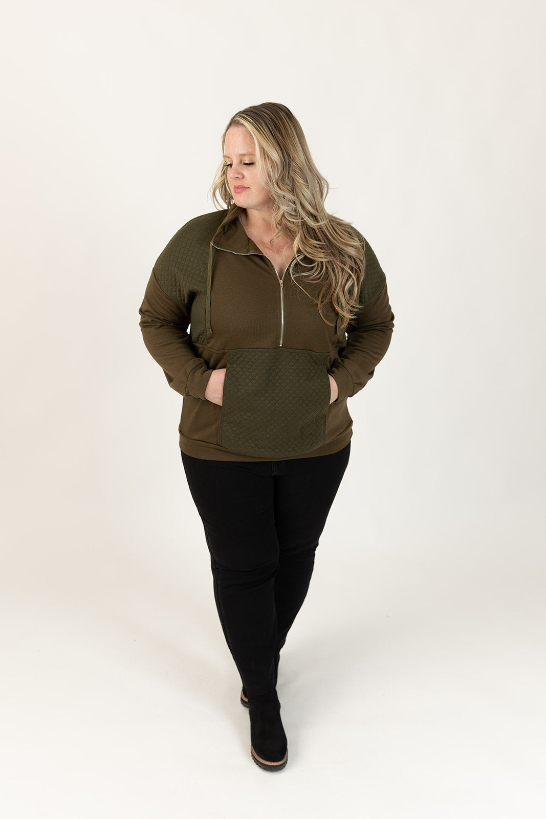 Dale Quilted Patch Half Zipper Sweater Curvy