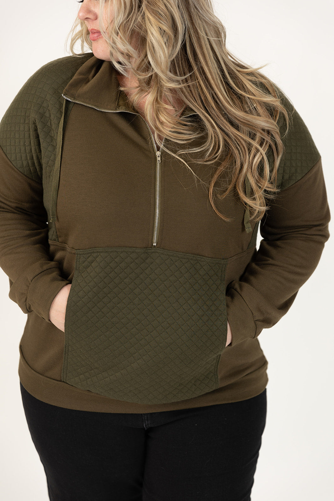 Dale Quilted Patch Half Zipper Sweater Curvy
