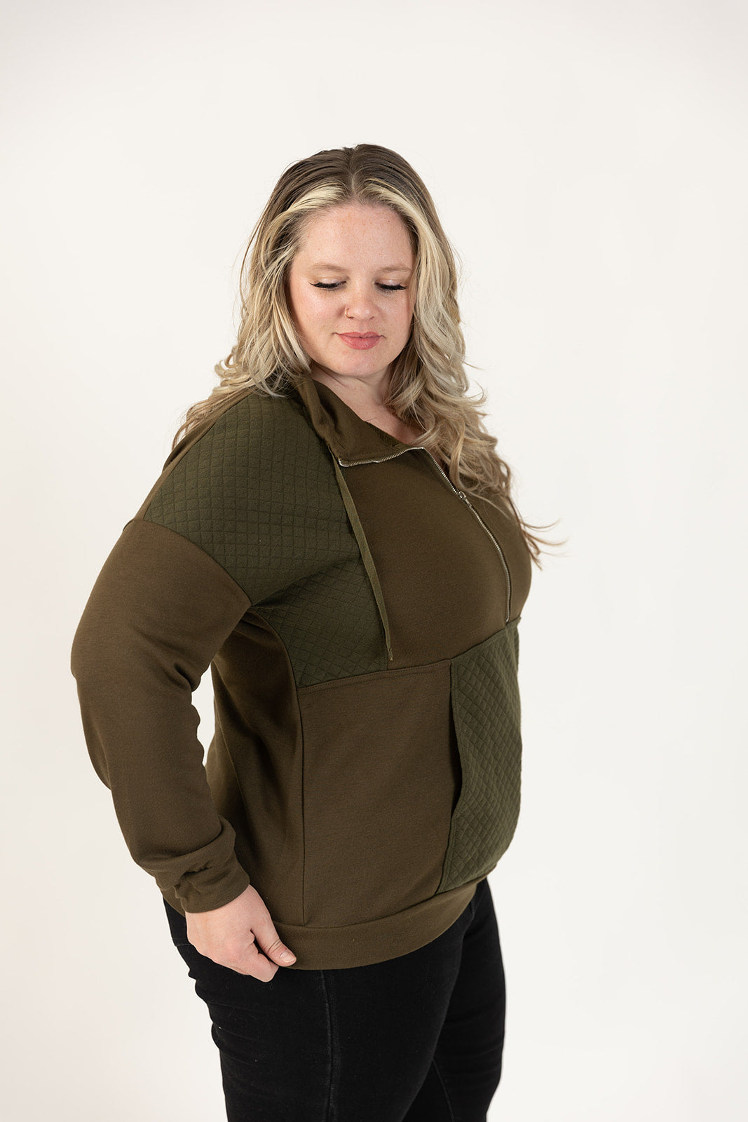 Dale Quilted Patch Half Zipper Sweater Curvy