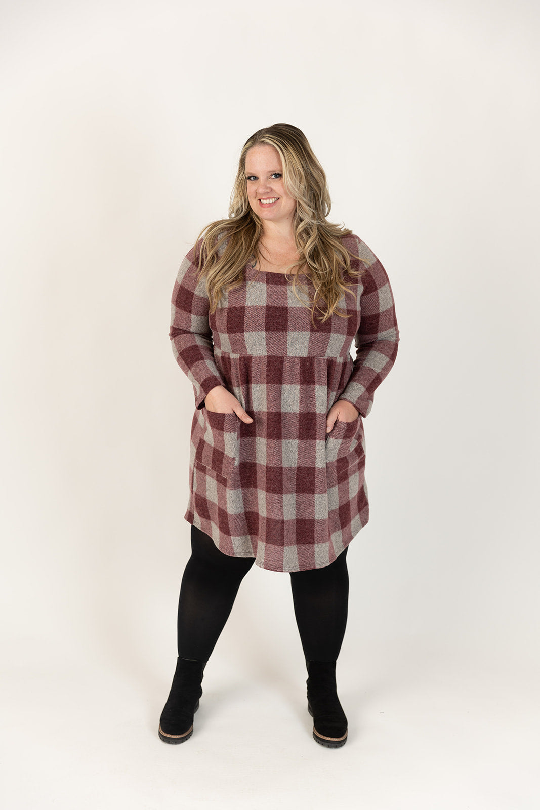 Maureen Long Sleeve Plaid Dress Curvy