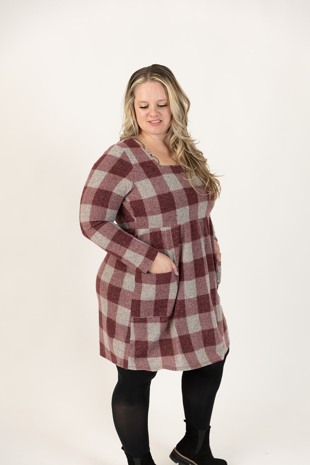 Maureen Long Sleeve Plaid Dress Curvy