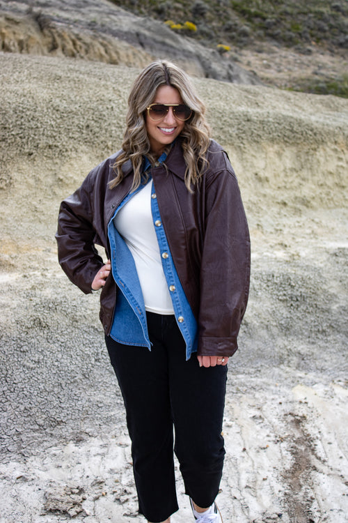 Kingman Leather Look Bomber Jacket