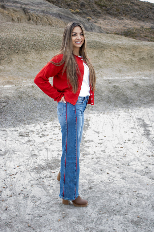 Mesa Side Piping Wide Leg Crop Jeans