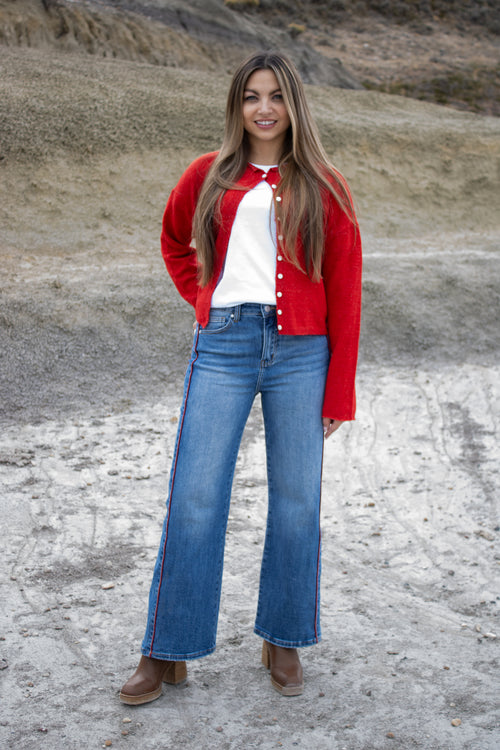 Mesa Side Piping Wide Leg Crop Jeans