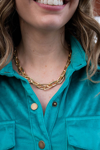 Geometric detail double chain necklace