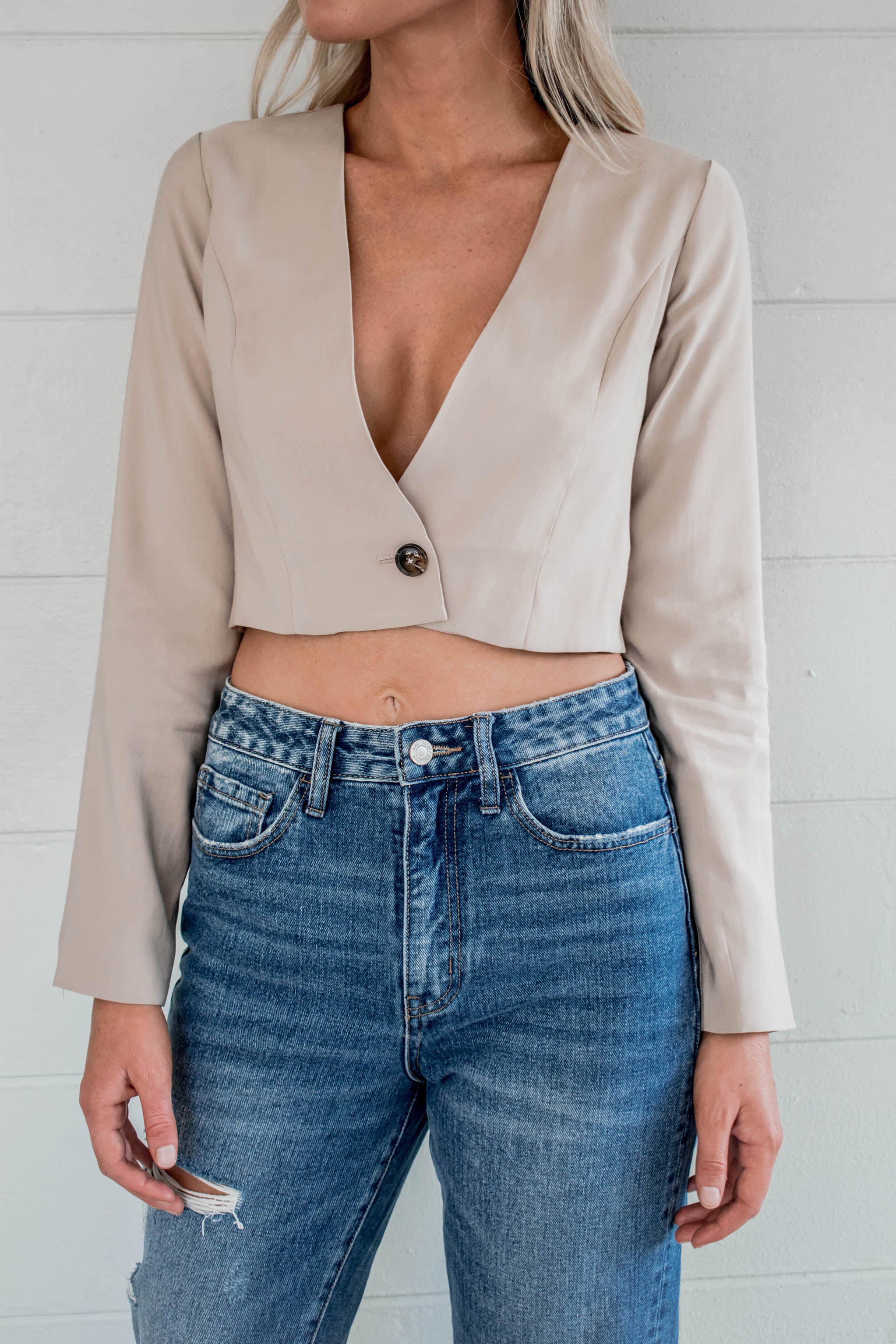 Blake Cropped Long Sleeve Button Top