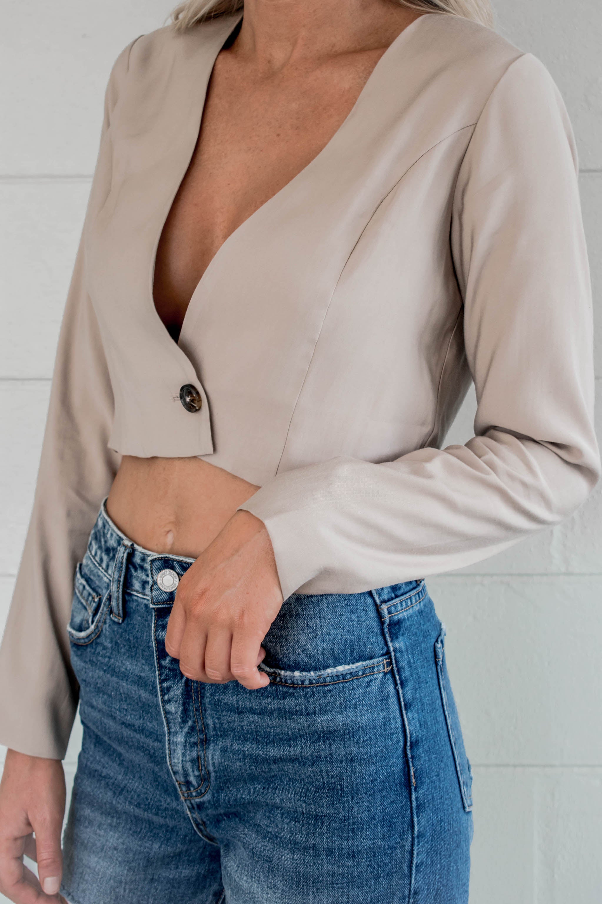 Blake Cropped Long Sleeve Button Top