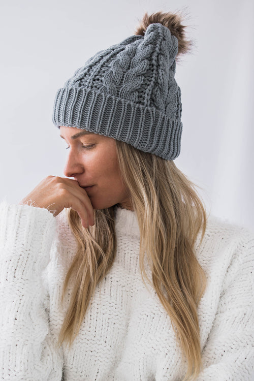 Palmer Cable Knit Beanie - Grey