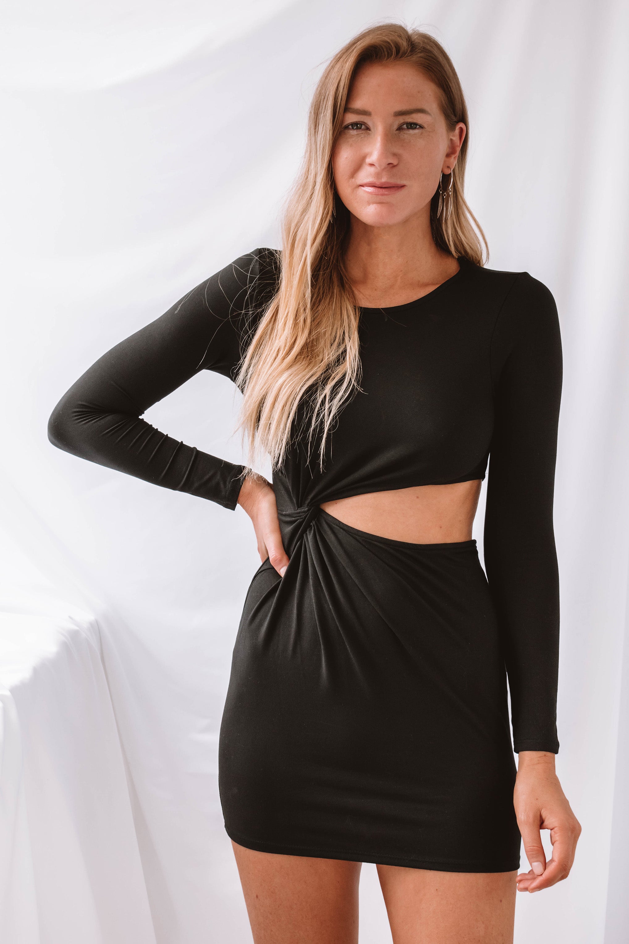 Zack Long Sleeve Cutout Dress - Black