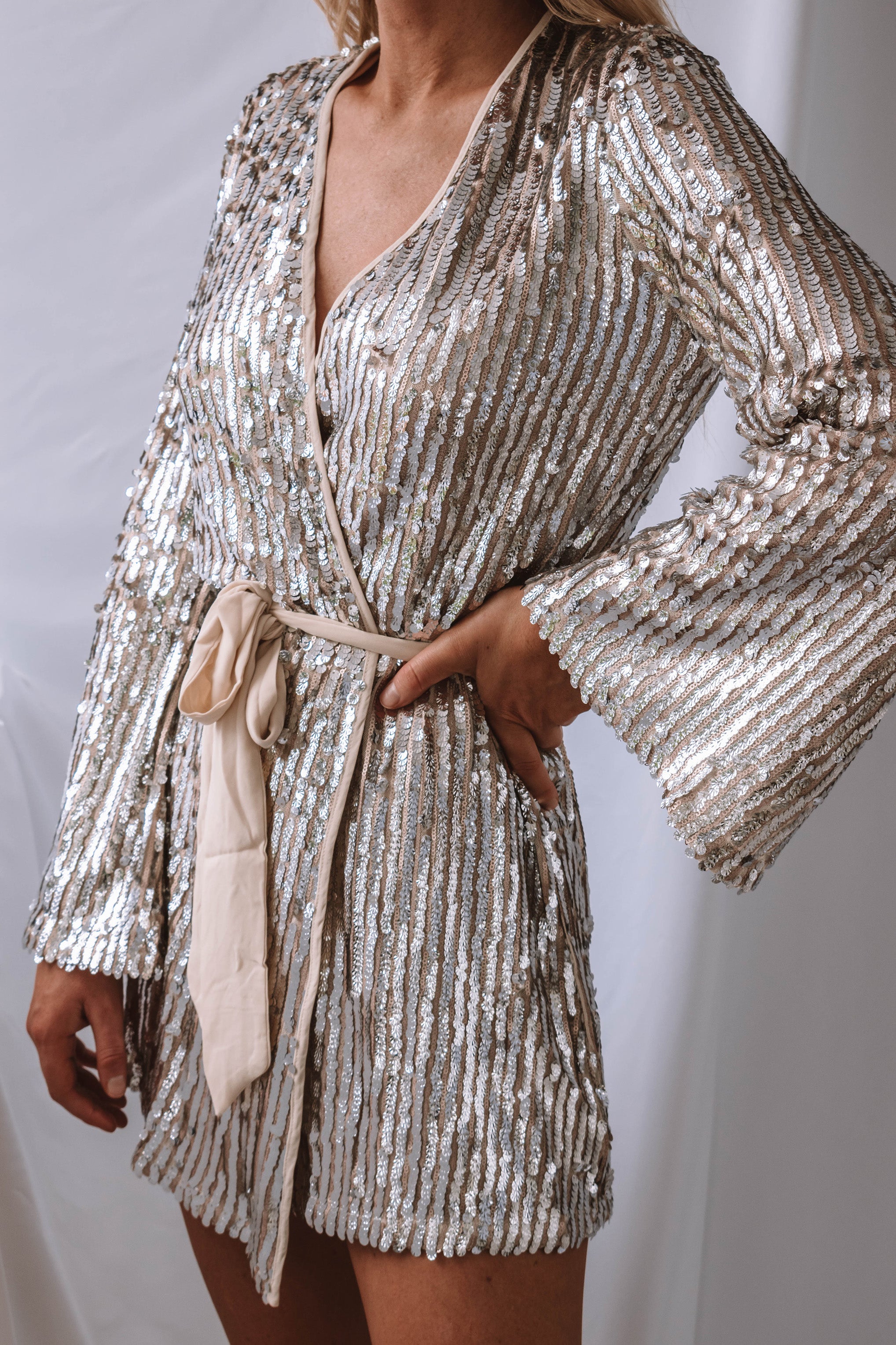 Rhylee Sequin Mini Wrap Dress