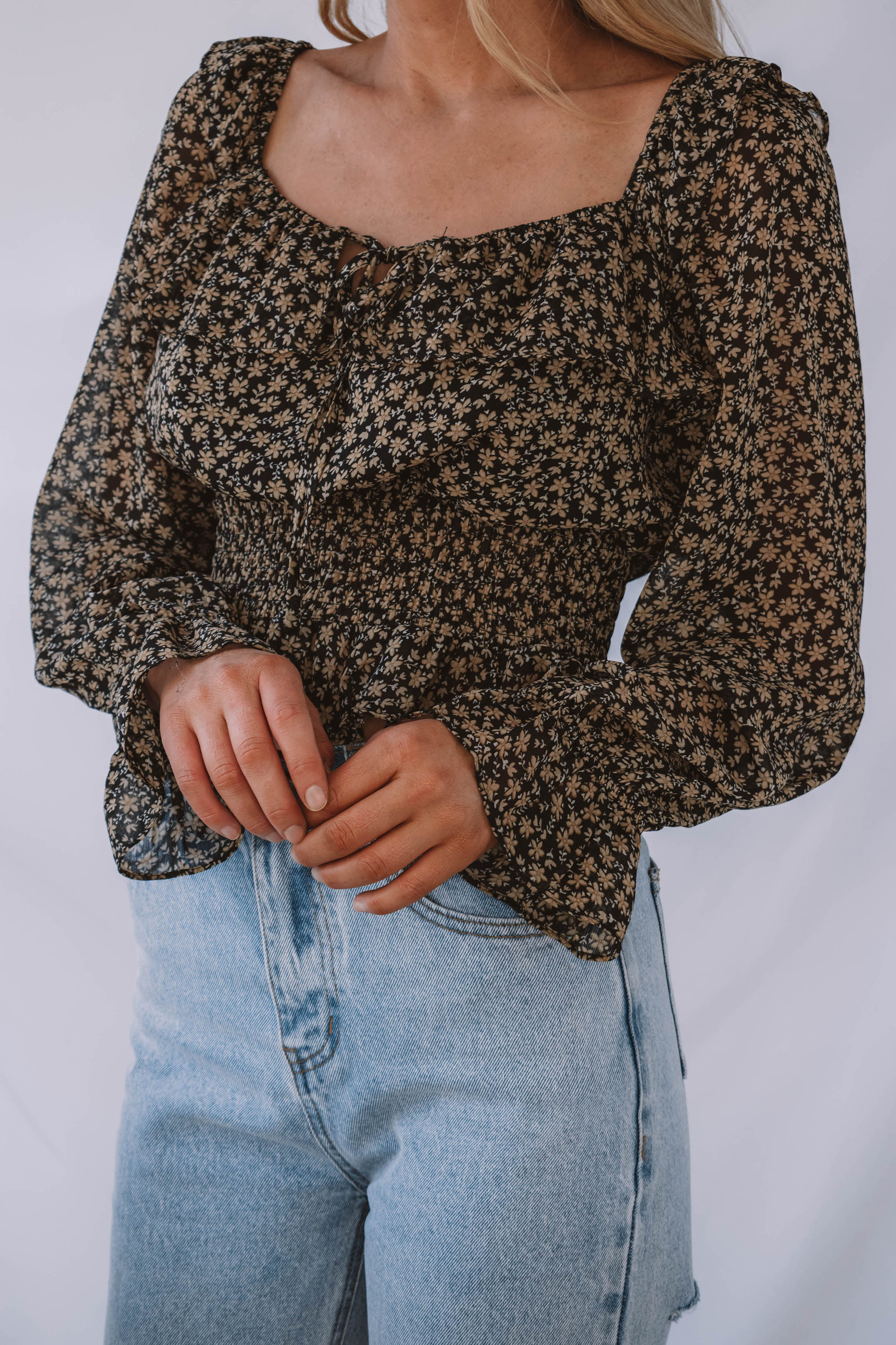 Rosemary Floral Square Neck Ruffle Blouse