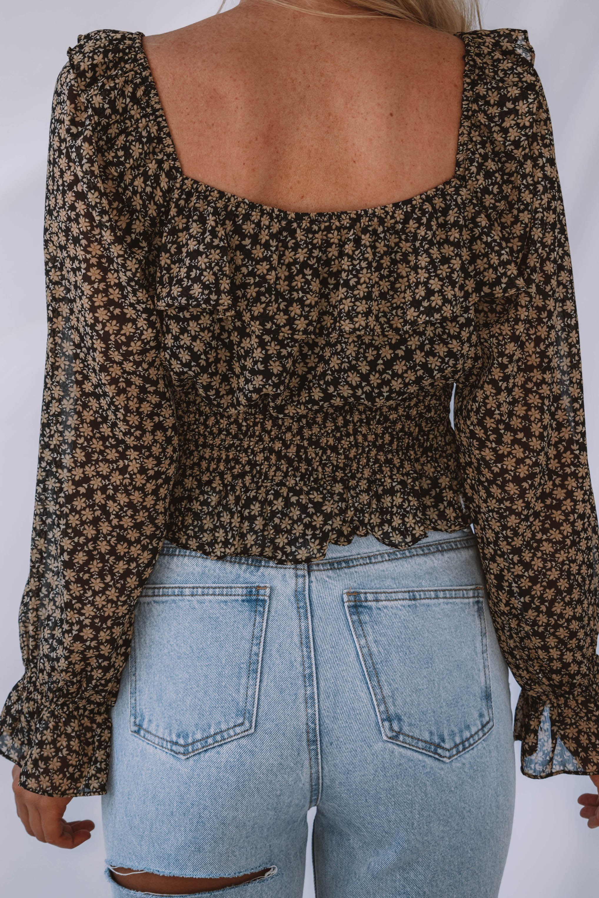 Rosemary Floral Square Neck Ruffle Blouse