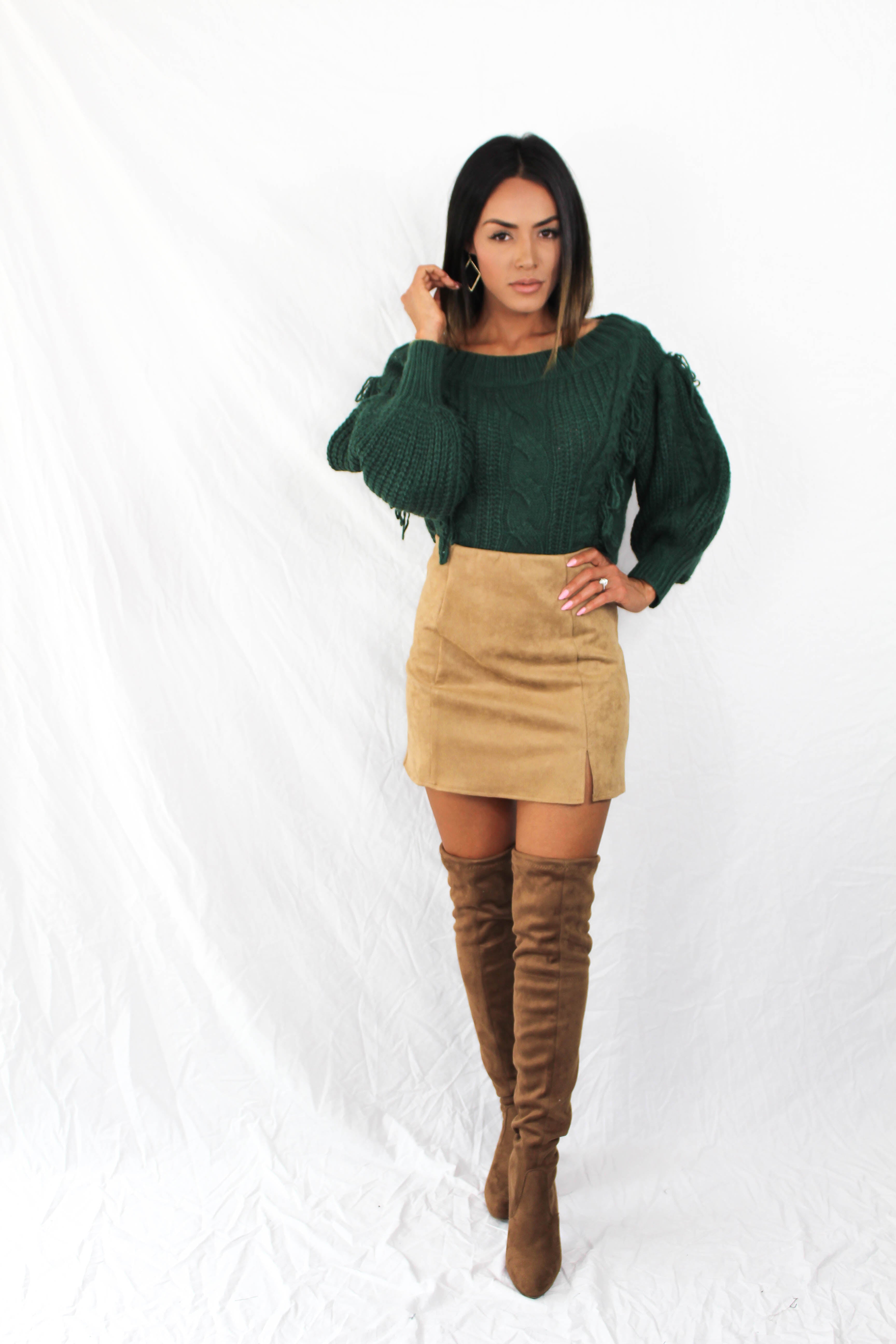 Colburn Faux Suede Skirt in Camel