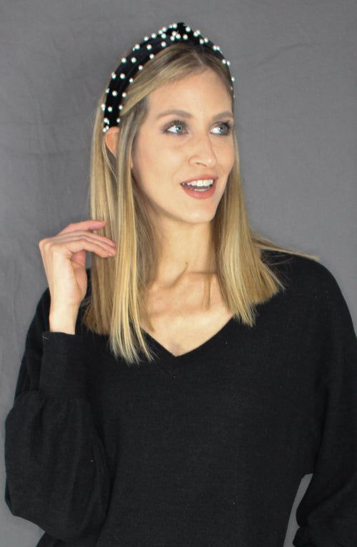 Knotted Pearl Headband - TAUPE