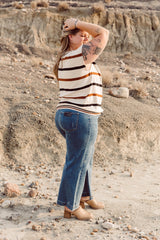 Lauren Short Sleeved Striped Knit Top Curvy