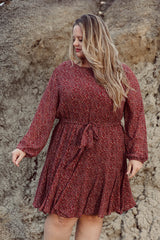 Meredy Burgundy Print Dress Curvy