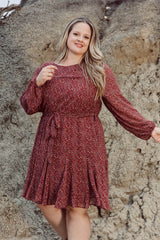 Meredy Burgundy Print Dress Curvy