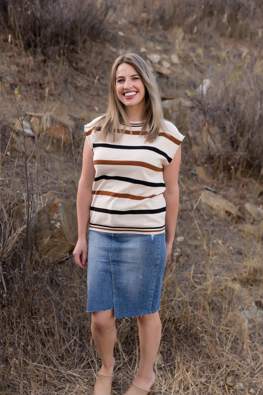 Lauren Short Sleeved Striped Knit Top