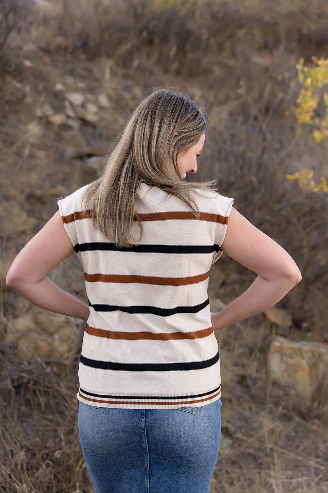 Lauren Short Sleeved Striped Knit Top