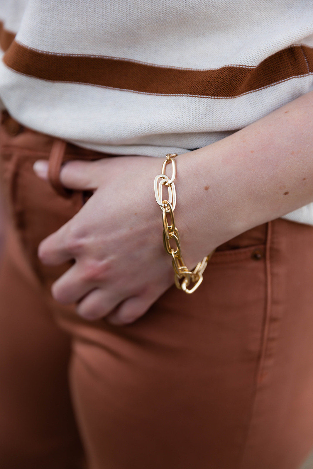 Gold Interwoven Double Chain Chunky Bracelet