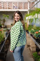 Carlys Green & White Checkered Jean Jacket