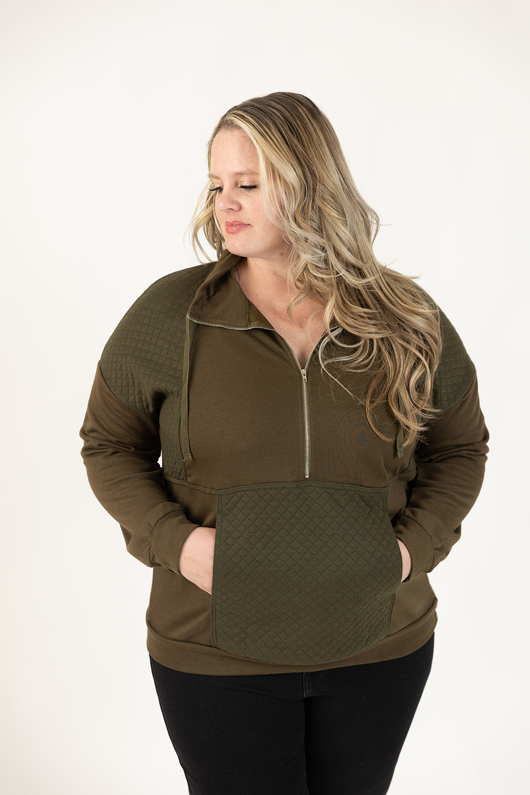 Dale Quilted Patch Half Zipper Sweater Curvy