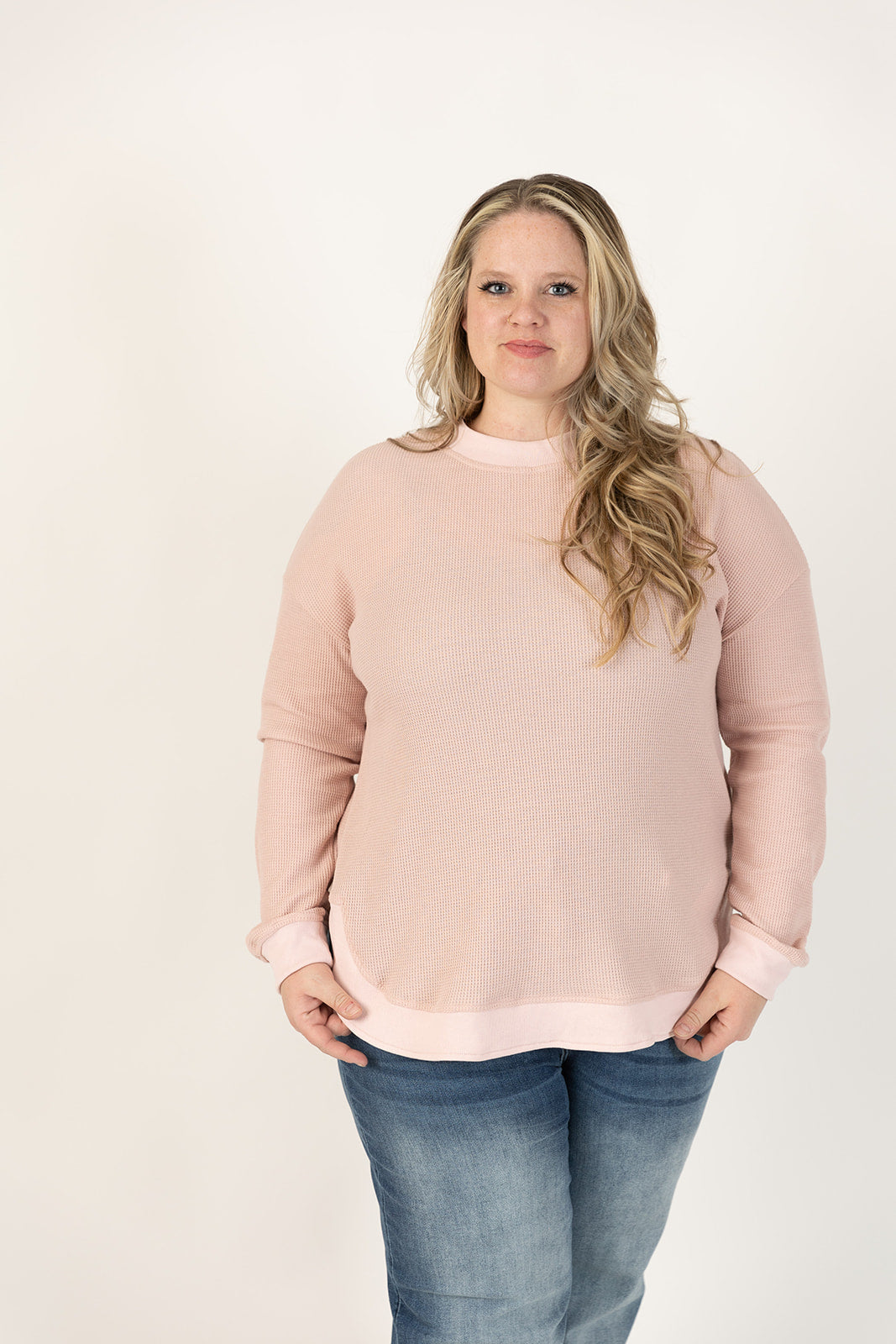 Sonya Waffle Knit Pullover Top Curvy