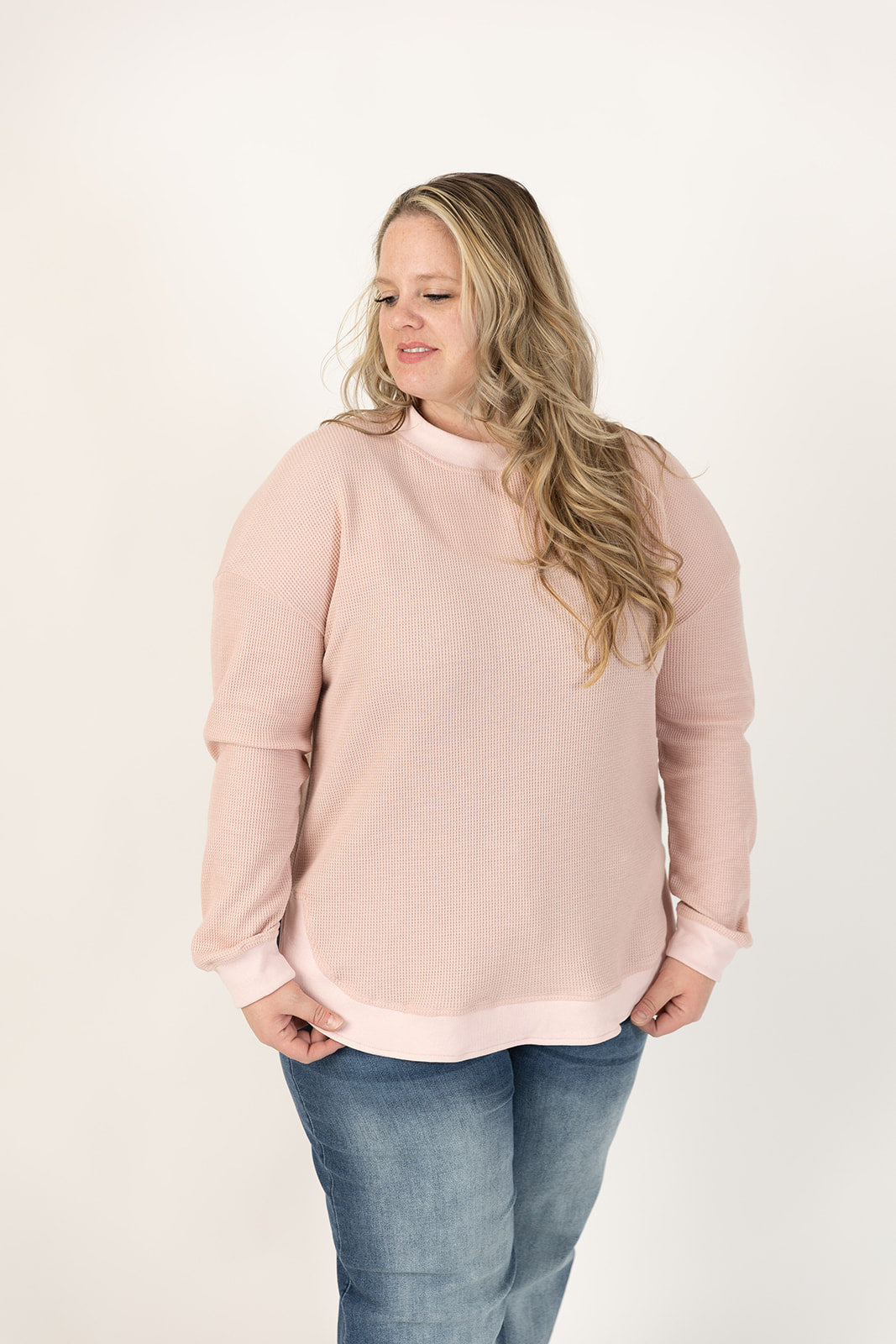 Sonya Waffle Knit Pullover Top Curvy